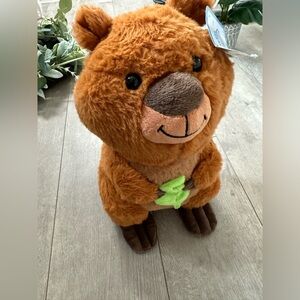 Vintage Plush Beaver with Green Leaf Stuffed Animal Friend Applause